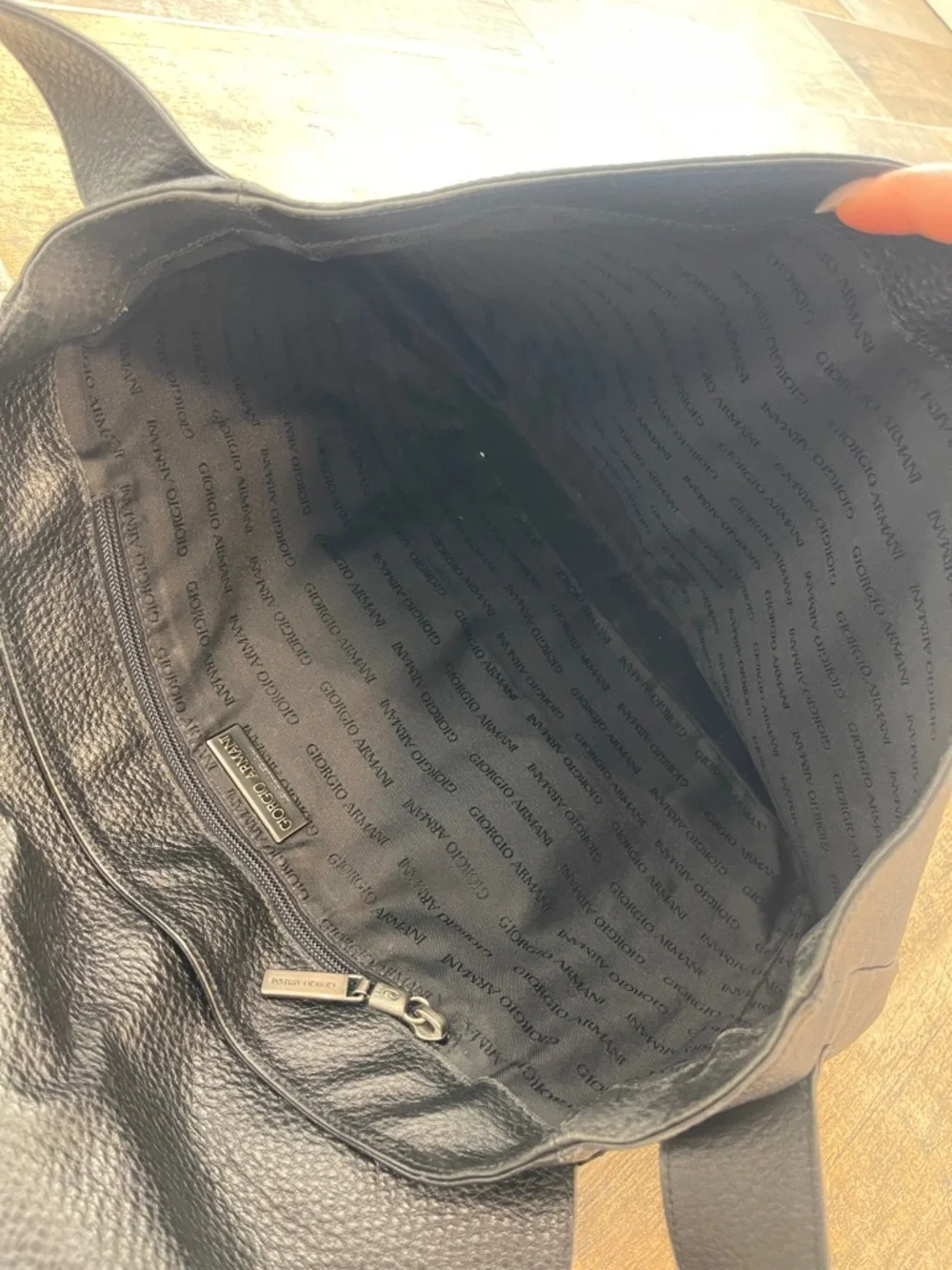 Giorgio Armani Le Collezioni Men's Black Pebbled Leather Messenger Bag